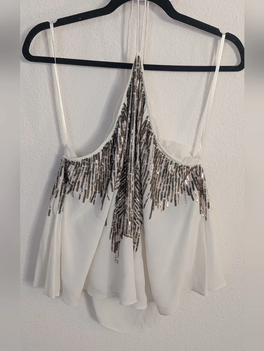 Free People White Halter Crop Top with Silver and Rose-Gold Sequin Fringe - Picture 2 of 13
